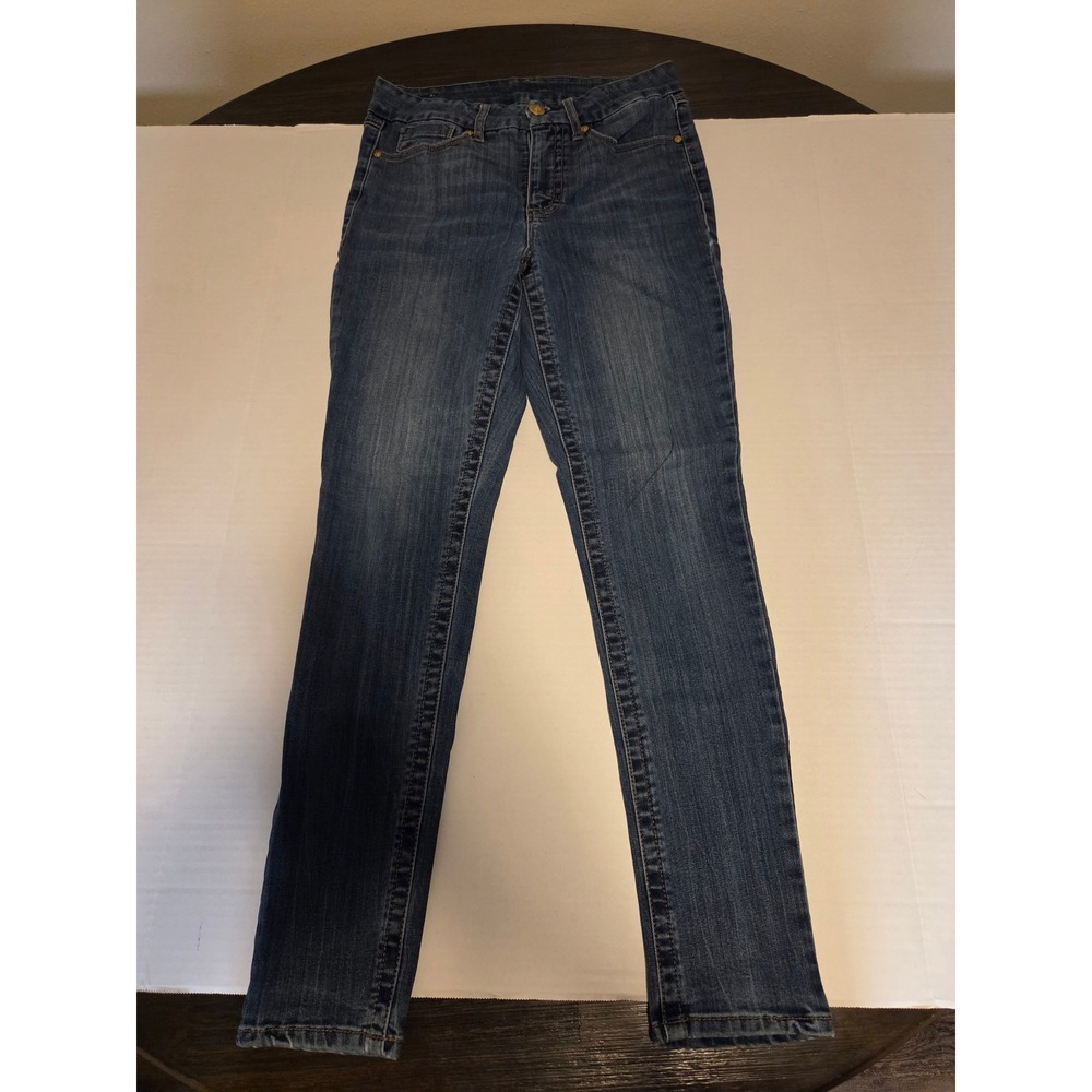 Seven7 Women Blue Skinny Jeans Size 8 Dark Wash Stretch Denim Mid Rise